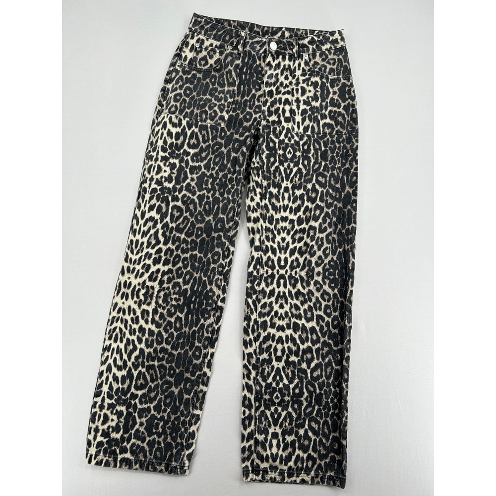 Women's Unlike Humans Leopard Print Straight Leg Jeans US 6 Animal Pattern Denim
